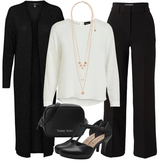 Móda pro plnoštíhlé Outfit s Krémová/Bílá Halenkový Top/Halenka s Dlouhým Rukávem/Slip-on Halenka/Halenka se Stojatým Límcem/Kožená bunda pro muže/Crash blůza/Dětská hračka/Sportovní Halenka/Mušelínová Halenka/Blůza s nášivkou na lokti Object "Trendový podzimní outfit"