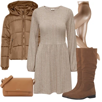 Outfit s Béžová/Růžová/Hnědá Svetrové Šaty/Zimní šaty s dlouhým rukávem/Zimní Pletené Šaty/Pletené Šaty JdY "Trendový podzimní outfit"