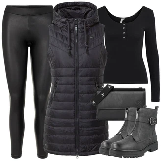 Outfit s Černá/Bílá Vinylový Legín/Kožený legíny/Legíny Kožený Vzhled/Latexové legíny Pieces "Trendový podzimní outfit"