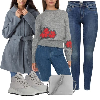 Respira Outfit s Šedá/Hnědá/Světle šedá Teniska na platformě/Tenisky s Bočním Zipem/Úzká Teniska/Zimní Tenisky/Kožené Tenisky Geox "Trendový podzimní outfit"