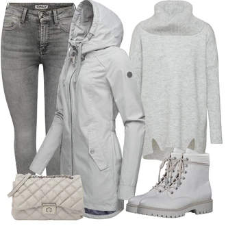 Outfit s Šedá/Stříbrný/Bílá/Krémová Kozačka Šněrovací Kotníková Bota/Kotníková Bota s Podšívkou/Klasická Kozačka/Vycpaná Kozačka/Bojová Bota S.Oliver "Trendový podzimní outfit"