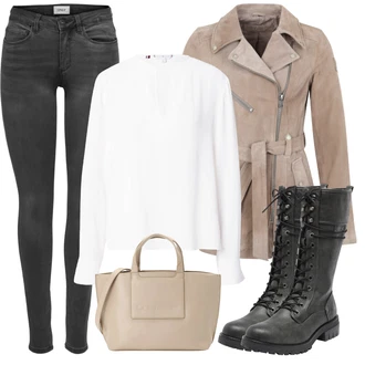 Outfit s Bílá/Krémová Slip-on Halenka/Mušelínová Halenka/Halenka se Stojatým Límcem/Halenka s Dlouhým Rukávem Tommy Hilfiger "Trendový podzimní outfit"