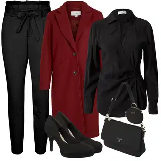 Na Procházku Outfit s Černá/Hnědá Businessová Halenka/Kožená bunda pro muže/Zavazovací Halenka/Halenka se Stojatým Límcem/Zavinování Halenka/Halenkové Body/Neobvyklá Halenka/Halenka s Dlouhým Rukávem guido maria kretschmer women "Trendový podzimní outfit"Look: Karate, Na Procházku, Pracovní