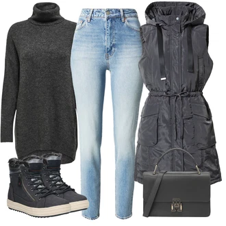 Outfit s Šedá/Černá Dlouhé bundy/Parka Přechodová Bund/Nepromokavé Bund/Bunda na přetažení přes hlavu/Letní peřová bunda/Nepromokavý Bund/Zimní Parka SOCCX "Trendový podzimní outfit"