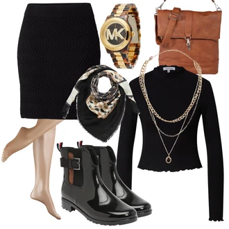 Outfit s Černá/Šedá Pletená sukně/Tužková sukně About You "Trendový podzimní outfit"