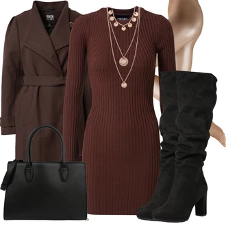 Outfit s Šedá/Tmavě hnědá/Hnědá/Khaki Přechodový Kabát/Vintage Kabát/Frock Kabát/Kašmírový Kabát/Lodenový kabát/Dlouhý kabát/Trenčkot/Dlouhý Kabát/Trenčkot/Vlněný kabát/Midi Kabát/Vlněný Kabát river island "Módní zimní outfit"