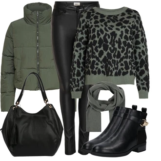 Old Money Outfit s Šedá/Tmavě šedá/Světle šedá/Tmavě zelená Šál A Lot Less "Módní zimní outfit"Look: Armáda, Klasické, Military, Old Money, Nadrozměrné, Bezešvé, Traditional, Retro, 80tá léta