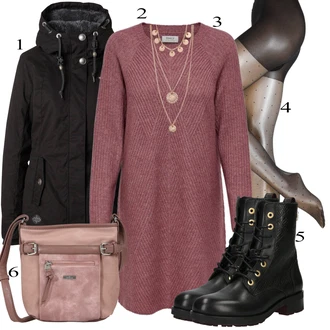 outfit mit Roza/Zlati Bogato okrašena ogrlica/Statement-verižica/Verižica/Fine verižica/Komplet nakita Pilgrim "Zimski outfit"