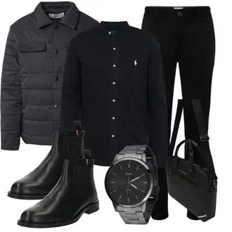 Mit Absatz Outfit mit Schwarz/Bordeaux/Dunkelrot/Rosa Stiefelette Lederjacke/Chelsea Boot/Flache Stiefelette/GummiStiefelette Tommy Hilfiger "Business Outfit"