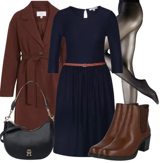 Outfit s Červená/Tmavě červená/Hnědá Přechodový Kabát/Frock Kabát/Trenčkot/Vlněný Kabát/Letní Kabát/Kašmírový Kabát/Trenčkot/Midi Kabát Vila "Cool každodenní outfit"