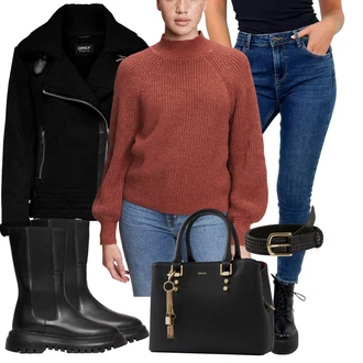 Outfit s Černá Klasická kozačka/Motorkářská bota/Plochá Kotníková Bota/Zimní kozačka z jehněčí kůže/Chelsea Boty/Kotníková Bota s Podšívkou/Ovčí Kožešinová Bota DeFacto "Cool každodenní outfit"