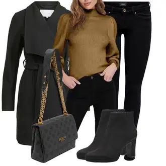 Outfit s Černá/Tmavě šedá Vlněný Fleecový Kabát/Lodenový kabát/Kašmírový Kabát/Zimní Kabát Vlněný kabát/Pletený Kabát/Scuba Kabát Vila "Outfit Na Podzim"