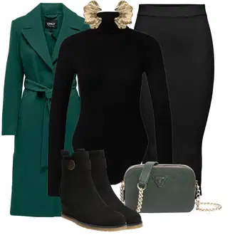 Outfit s Černá Midi Sukně/Pletená sukně/Dlouhá Sukně/Sukně do Délky Lýtka/Elastická Sukně/Tužková sukně Only "Outfit Na Podzim"