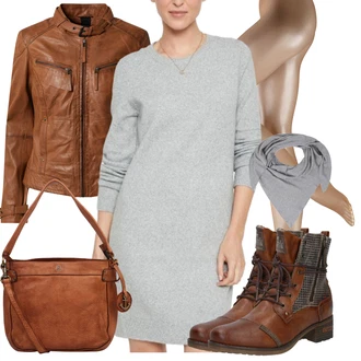 Slouchy Vlna Outfit s Šedá/Tmavě šedá/Světle šedá Šátek/Kruhový Šál/Šál/Klobouk Bandana Zwillingsherz "Outfity na zimu"