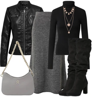 Outfity na zimu Áčkového Střihu s Šedá/Světle šedá/Tmavě šedá Edited "Módní zimní outfit"Look: Áčkového Střihu, Cool, Elegantní, Old Money, Příliš oblečený, Traditional, Univerzitní