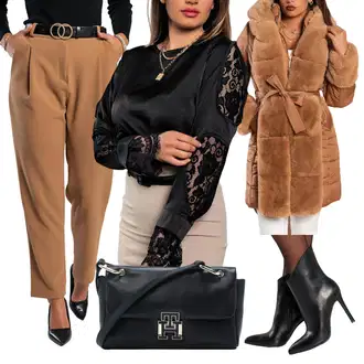 Outfit sa Pink/Bež/Plava Hlače za Trening/Duga Hlača fenzy "Elegantan zimski outfit"