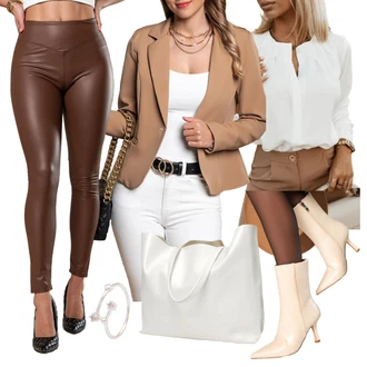 Ovratnik Na Rever Outfit sa Bež Kožna jakna za muškarce/Dugi Sako fenzy "Elegantni look"