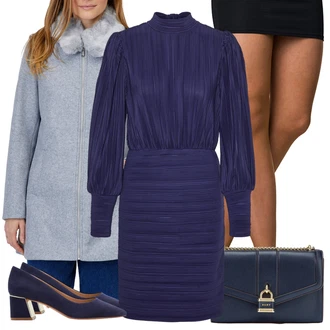Outfit s Tmavě modrá/Modrá Taška Přes Rameno/Brašna/Sportovní Taška Přes Rameno/Malá Taška/Dopisová peněženka/Ledvinka DKNY "Elegantní podzimní outfit"