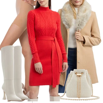 Outfit s Červená Zimní Pletené Šaty/Svetrové Šaty/Dlouhé pletené šaty orsay "Elegantní podzimní outfit"