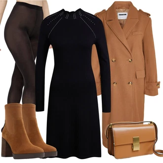 Outfit s Zelená/Fialová/Černá Dlouhé pletené šaty/Svetrové Šaty/Zimní Šaty Zimní Pletené Šaty/Šaty S Rolákem/Zimní šaty s dlouhým rukávem/Šaty s dlouhým rukávem orsay "Elegantní zimní outfit"