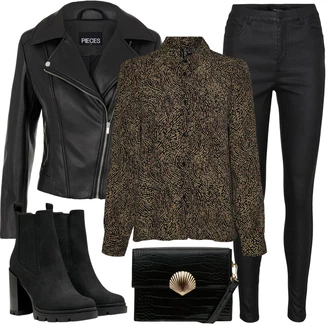 Outfity pro zábavu s Černá Kožená bunda/Bota na platformě/Kotníková Bota s Podšívkou/Kotníková Bota Na Podpatku/Chelsea Boty/Letní kotníková kozačka/Zimní kotníková bota/Kožená kotníková bota/Bota na Platformě Only "Elegantní zimní outfit"