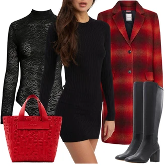 Podzim Outfit s Černá Svetrové Šaty/Šaty s dlouhým rukávem/Šaty S Rolákem/Dlouhé pletené šaty/Zimní Pletené Šaty Noisy may "Elegantní zimní outfit"