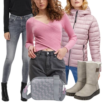 Outfity na zimu Pohodlný s Šedá Rieker "Elegantní zimní outfit"Look: Safari, Pohodlný, Trendový, Nadrozměrné, Premium