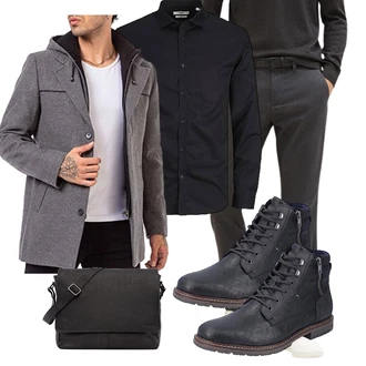 Outfit mit Schwarz/Dunkelblau Hemdbluse/Businesshemd/Business Hemd Jack & Jones "Freizeit Outfit"