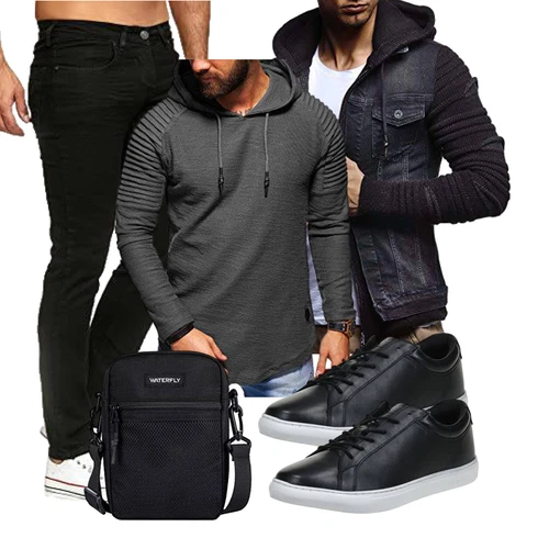 Jeans Schwarz/Dunkelblau/Dunkelgrau SommerJacke/HerbstJacke/KapuzenJacke Leif Nelson kombinieren
