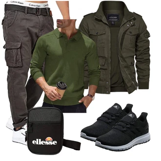Winter Outfits Techno mit Dunkelgrau/Khaki Indicode "Freizeit Outfit"Look: Rad, Smart Casual, Workwear, Techno, Coole, 90er, Casual, Hip Hop