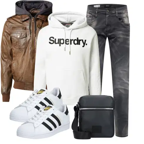 Braun/Dunkelbraun/Khaki Mantel/Kunstlederjacke/Leder Bomberjacke/Lederjacke/Vintage Lederjacke Indicode Jeans kombinieren mit Schwarz/Braun Accessoire Umhängetasche/Mannstasche Hugo
