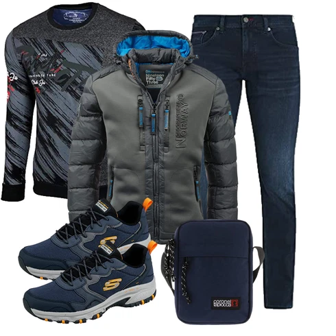Grau/Dunkelgrün/Blau/DunkelBlau/Dunkelgrau Skijacke/Thermojacke/Kunstfaserjacke/Außergewöhnliche Jacke/Trachtenstrickjacke/Hybridjacke/Outdoorjacke/Puffer Jacke/Kapuzenjacke/Isolationsjacke/Winterjacke Geographical Norway kombinieren