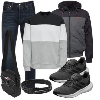 Outfit mit Schwarz/Grau/Hellgrau/Dunkelgrau Laufschuh/Joggingschuh/Fitnessschuh/Fitnessschuh/Gymnastikschuh/Bequemer Schuh/gesundheitsschuh/Sneaker/Walkingschuh Adidas Performance "Freizeit Outfit"
