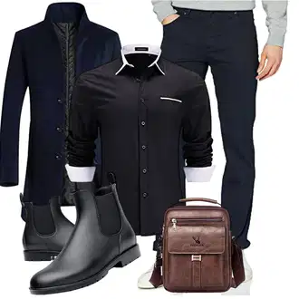 Lang Reiten Outfit mit Dunkelblau Übergangsmantel/Wollfleece Mantel/Kaschmir Mantel/Blazermantel/Schmal Geschnittener Mantel/Gehröck/Wintermantel Wollmantel/Wickel Pullover/Pullover mit Stehkragen/Außergewöhnliche Jacke/Trachtenstrickjacke/Doppeljacke/Schlupfjacke/Langjacke/Wolljacke Generic "Freizeit Outfit"Look: Apres ski, Fitness, Freizeit, Reiten, Laufen, Musical