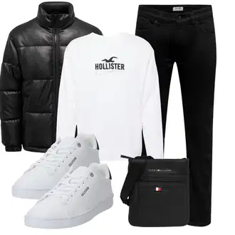Knielang Outfit mit Weiß/Creme Schmaler Sneaker/Skateschuh/Sneaker Low/Leder Sneaker Tommy Hilfiger "Freizeit Outfit"