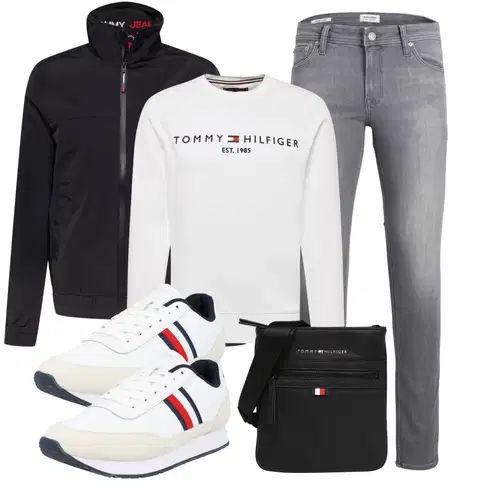 Grau/Weiß/Creme Große Größe Sweatmode/Damen Pullover/Sport Sweatshirt Tommy Hilfiger kombinieren