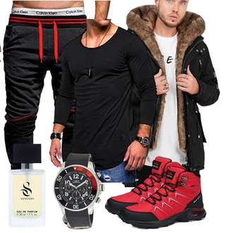 Winter Outfits mit Schwarz/Hellblau/Beige Kapuzenjacke/Winterjacke/Bundeswehr Parka/Parka-übergangsjacke/Winter Parka Soulstar "Freizeit Outfit"