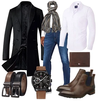 Cropped Outfit mit Blau Jeans Leder Schuhe Tommy Hilfiger "Freizeit Outfit"