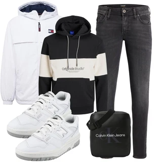 Flower Power Outfit mit Grau/Weiß/Creme/Blau Sneaker Low/Schmaler Sneaker/Leder Sneaker/Vintage Sneaker/Skateschuh/Sommer Sneaker New Balance "Freizeit Outfit"
