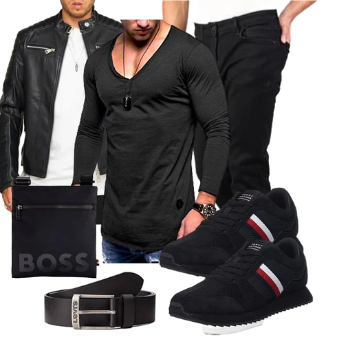 Schwarz/Orange Jacke mit Seitlichem Reißverschluss/Leder Bomberjacke/Motorradjacke/Lederjacke/KunstLederjacke/Bikerjacke Behype kombinieren