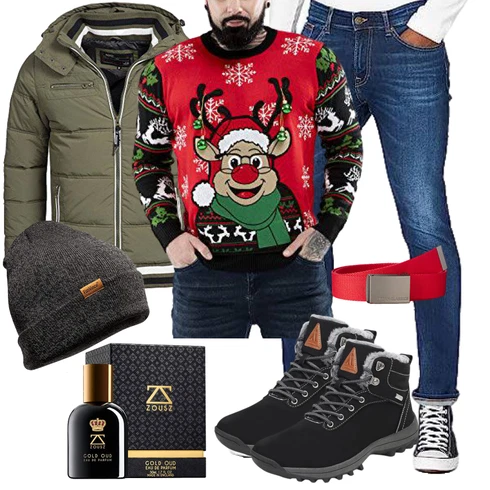 Schwarz/Braun/Rot/Gelb Weihnachtspullover U LOOK UGLY TODAY kombinieren
