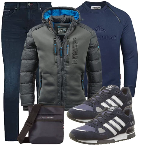 Cropped Schwarz/Blau Hoodie Grin&Bear kombinieren