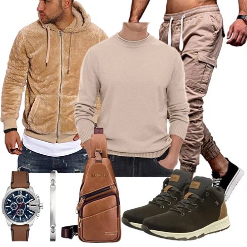 Braun/Beige/Khaki/Schwarz Women's Fleece Sweatshirts/Hoodie/Sport Hoodie/Sweatjacke/Ausgefallener Hoodie Behype kombinieren