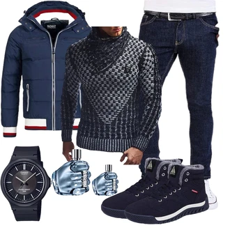 Winter Outfits Feine mit Blau Jacke Indicode "Freizeit Outfit"Look: Boyfriend, Moderne, Casual, Feine, Coole