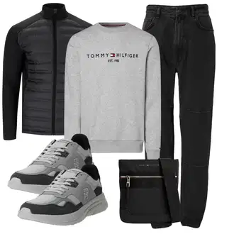 Outfit mit Grau/HellGrau Sweatmode/Damen Pullover/Sport Sweatshirt/Women's Fleece Sweatshirts/Unisex Hoodie Tommy Hilfiger "Freizeit Outfit"