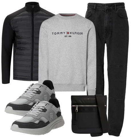 Grau/HellGrau Große Größe Sweatmode/Damen Pullover/Sport Sweatshirt/Women's Fleece Sweatshirts/Unisex Hoodie Tommy Hilfiger kombinieren