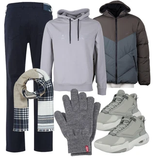 Outfit mit Hellgrau/Grau Sneaker Mit Lochmuster/Winter Sneaker Jordan "Freizeit Outfit"