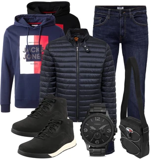 All Black Outfits Old Money mit Dunkelblau Slim Fit Jeans/Winterjacke/Leder Schuhe/Lederjacke/Thermojeans/Push up Jeans/Damen 7/8-Länge Jeans/Low Rise Jean/Regular-Fit Jeans/Tapered-Jeans/Sportschuhe/Straight Leg Jean Only & Sons "Freizeit Outfit"Look: Uni, Coole, Schlichte, Premium, Old Money, Classic, Retro, Casual