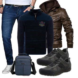 Motorrad Outfit mit Dunkelbraun/Khaki/Dunkelgrün/Braun Außergewöhnliche Jacke/Bikerjacke/Herbstjacke/Motorradjacke/Leder Bomberjacke/Fliegerjacke/Kunstlederjacke/Jacke mit Seitlichem Reißverschluss/Kapuzenjacke/Lederjacke Uusollecy "Freizeit Outfit"Look: Arbeits, Airsoft, Motorrad