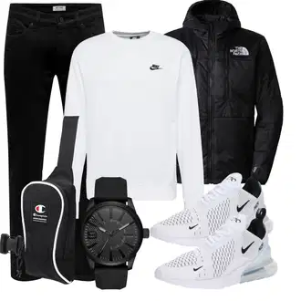 Strick Outfit mit Weiß/Grau/Creme Sweatmode/Sport Sweatshirt/Damen Pullover/Women's Fleece Sweatshirts/Lederjacke Nike Sportswear "Freizeit Outfit"